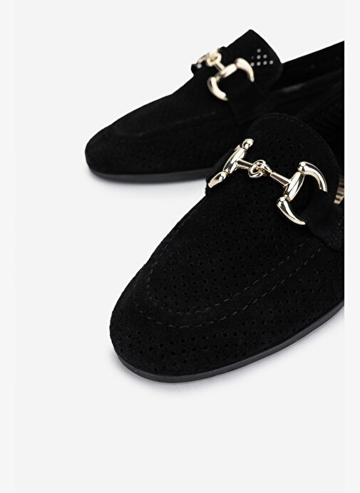 Valmenti Kadın Hakiki Deri Siyah Süet Loafer Ayakkabı - Görsel 4