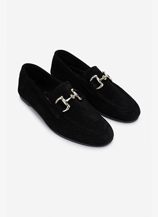 Valmenti Kadın Hakiki Deri Siyah Süet Loafer Ayakkabı - Görsel 3