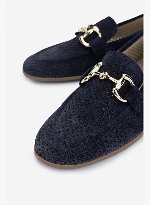 Valmenti Kadın Hakiki Deri Lacivert Süet Loafer Ayakkabı - Görsel 4