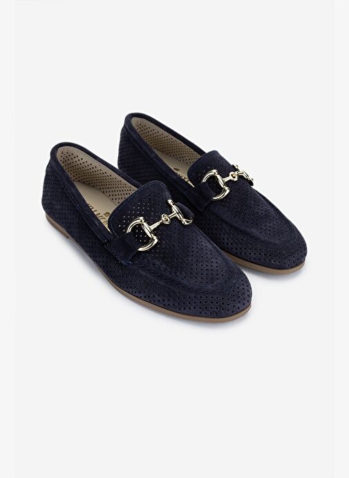 Valmenti Kadın Hakiki Deri Lacivert Süet Loafer Ayakkabı - Görsel 3