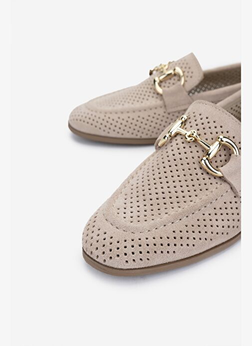 Valmenti Kadın Hakiki Deri Bej Süet Loafer Ayakkabı - Görsel 4