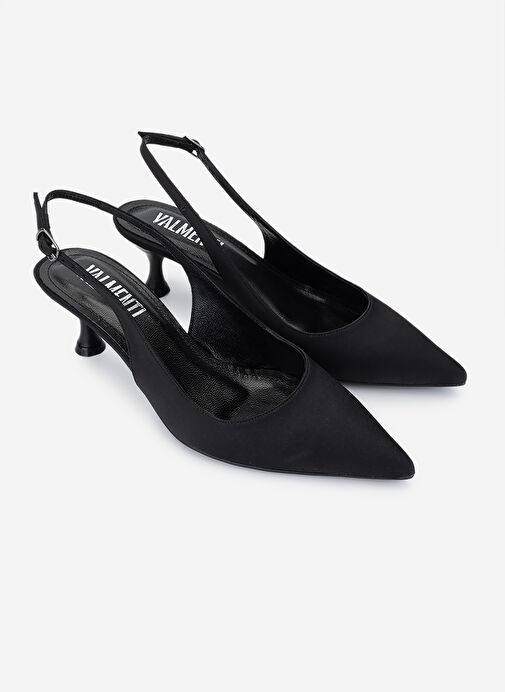 Valmenti Kadın Suni Deri Siyah Saten Topuklu Ayakkabı - Görsel 3