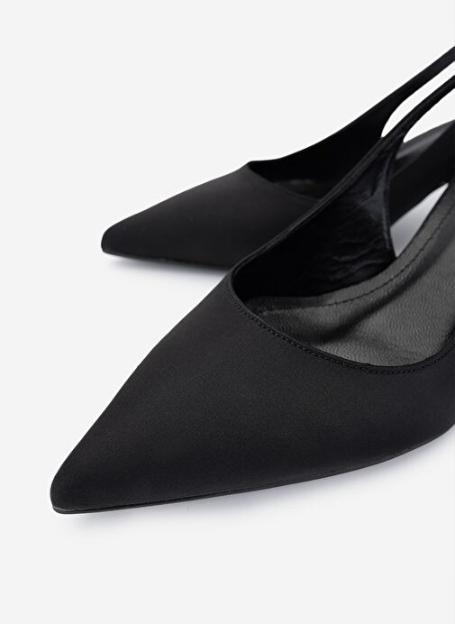 Valmenti Kadın Suni Deri Siyah Saten Topuklu Ayakkabı - Görsel 4