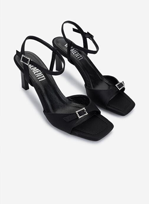 Valmenti Kadın Suni Deri Siyah Saten Topuklu Ayakkabı - Görsel 3