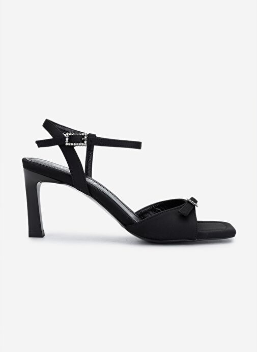 Valmenti Kadın Suni Deri Siyah Saten Topuklu Ayakkabı - Görsel 2