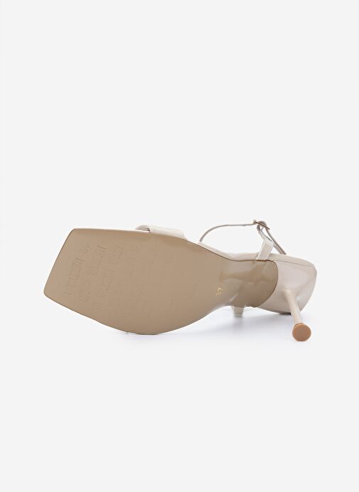 Valmenti Kadın Suni Deri Bej Rugan Topuklu Ayakkabı - Görsel 5