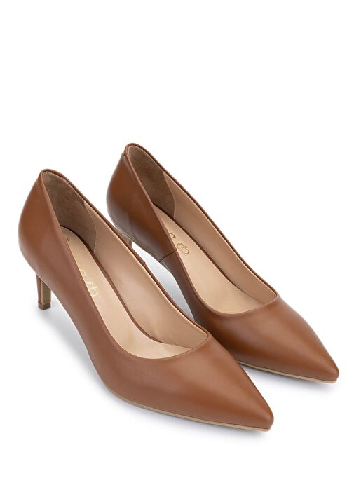 Tamer Tanca Kadın Hakiki Deri Koyu Taba Topuklu Ayakkabı - Görsel 3