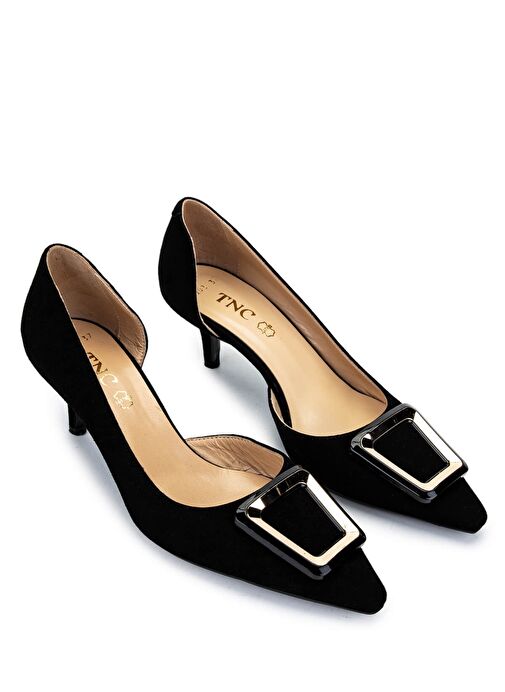 Tamer Tanca Kadın Hakiki Deri Siyah Süet Topuklu Ayakkabı - Görsel 3