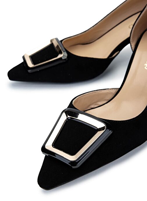 Tamer Tanca Kadın Hakiki Deri Siyah Süet Topuklu Ayakkabı - Görsel 5