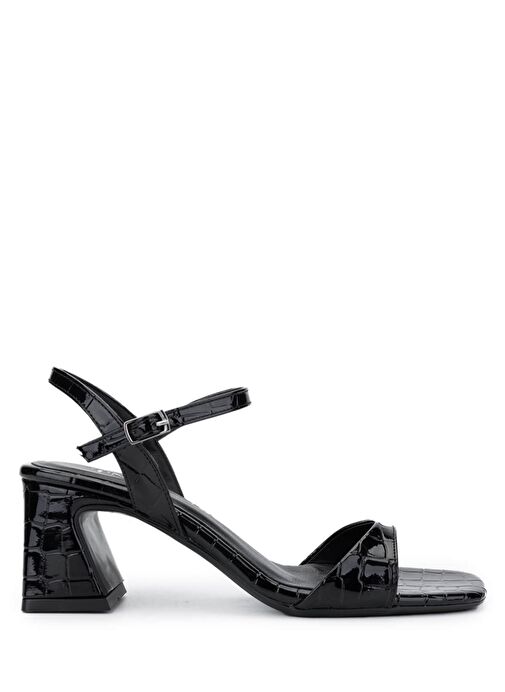 Tamer Tanca Kadın Suni Deri Siyah Kroko Topuklu Ayakkabı - Görsel 2