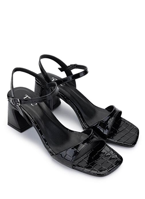 Tamer Tanca Kadın Suni Deri Siyah Kroko Topuklu Ayakkabı - Görsel 3