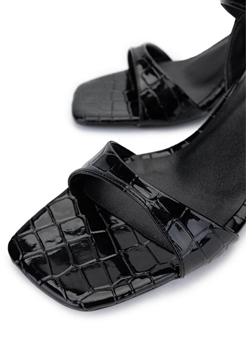 Tamer Tanca Kadın Suni Deri Siyah Kroko Topuklu Ayakkabı - Görsel 4