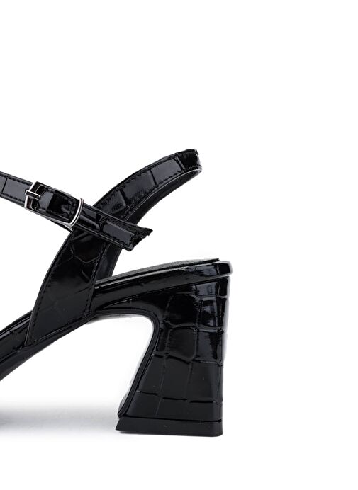 Tamer Tanca Kadın Suni Deri Siyah Kroko Topuklu Ayakkabı - Görsel 5