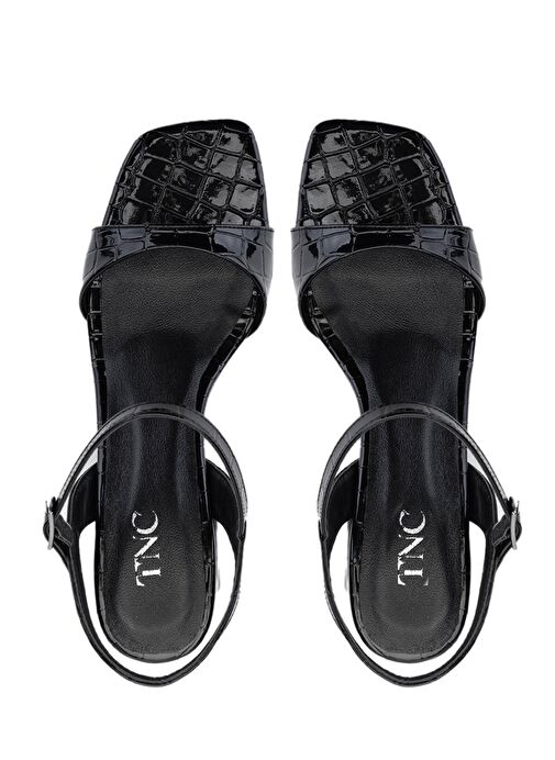 Tamer Tanca Kadın Suni Deri Siyah Kroko Topuklu Ayakkabı - Görsel 7