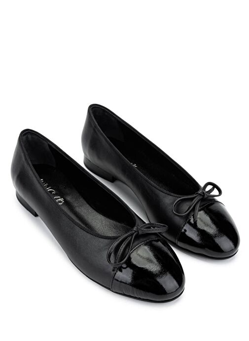 Tamer Tanca Kadın Hakiki Deri Siyah Rugan Babet Ayakkabı - Görsel 3