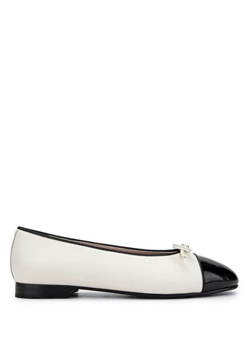 Tamer Tanca Kadın Hakiki Deri Siyah Rugan/Bej Babet Ayakkabı - Görsel 2