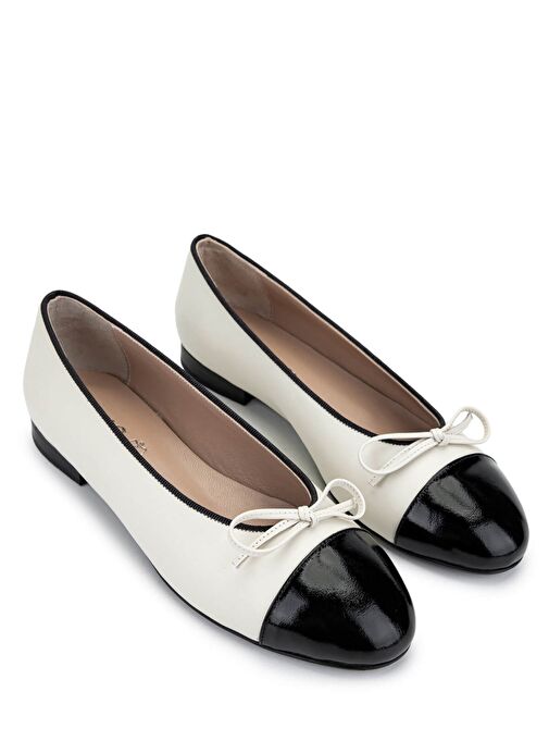 Tamer Tanca Kadın Hakiki Deri Siyah Rugan/Bej Babet Ayakkabı - Görsel 3