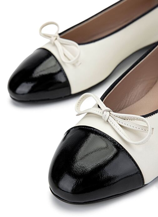 Tamer Tanca Kadın Hakiki Deri Siyah Rugan/Bej Babet Ayakkabı - Görsel 5