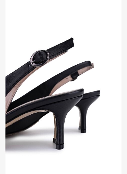 Tamer Tanca Kadın Hakiki Deri Siyah Deri Topuklu Ayakkabı - Görsel 5