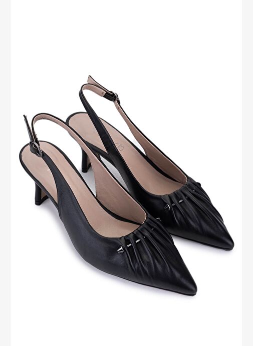 Tamer Tanca Kadın Hakiki Deri Siyah Deri Topuklu Ayakkabı - Görsel 3