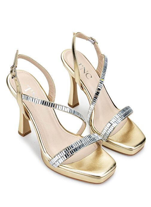 Tamer Tanca Kadın Suni Deri Dore Topuklu Ayakkabı - Görsel 3