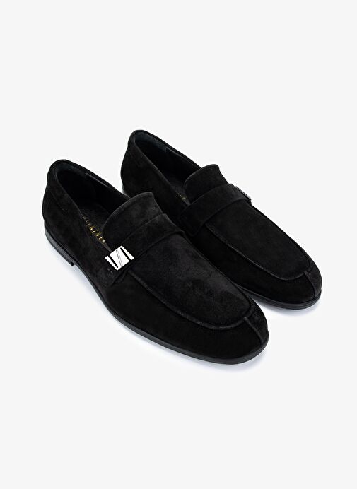 Valmenti Erkek Hakiki Deri Siyah Süet Loafer Ayakkabı - Görsel 3