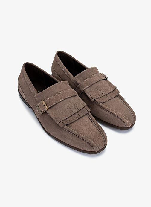 Valmenti Erkek Hakiki Deri Bej Süet Loafer Ayakkabı - Görsel 3