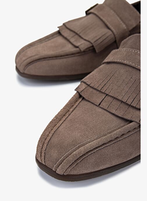 Valmenti Erkek Hakiki Deri Bej Süet Loafer Ayakkabı - Görsel 4