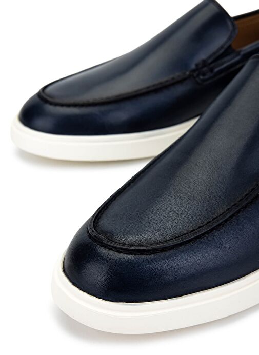 Tamer Tanca Erkek Hakiki Deri Lacivert Loafer Ayakkabı - Görsel 5