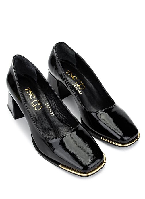 Tamer Tanca Kadın Hakiki Deri Siyah Rugan Topuklu Ayakkabı - Görsel 3