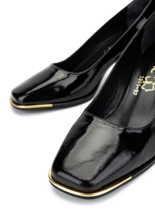 Tamer Tanca Kadın Hakiki Deri Siyah Rugan Topuklu Ayakkabı - Görsel 4