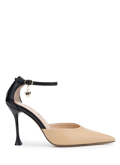 Tamer Tanca Kadın Hakiki Deri Bej/Siyah Topuklu Ayakkabı - Görsel 2