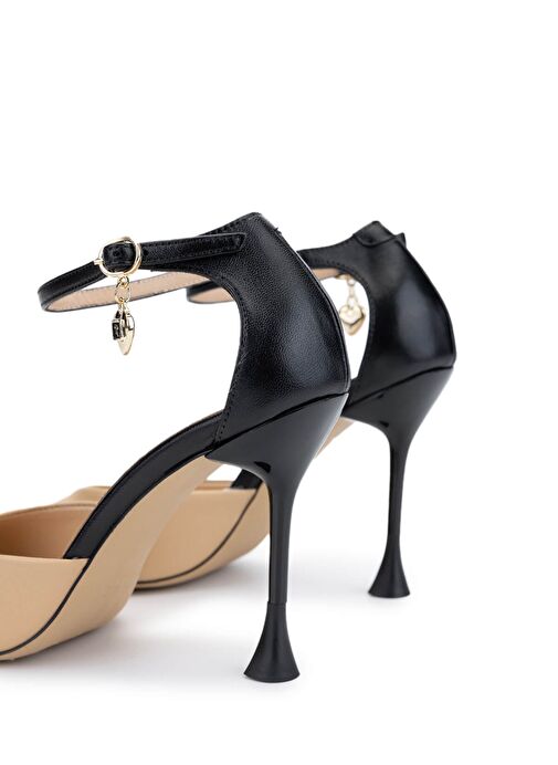 Tamer Tanca Kadın Hakiki Deri Bej/Siyah Topuklu Ayakkabı - Görsel 6