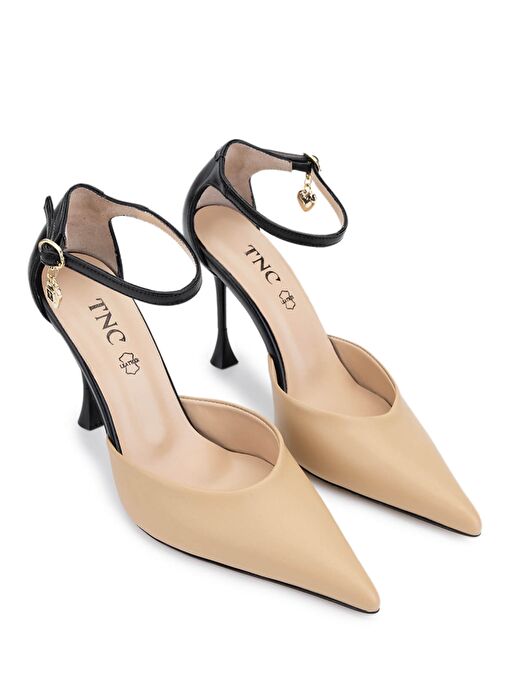 Tamer Tanca Kadın Hakiki Deri Bej/Siyah Topuklu Ayakkabı - Görsel 3