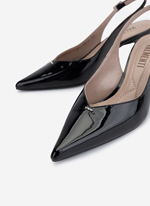 Valmenti Kadın Siyah Rugan Topuklu Ayakkabı - Görsel 4