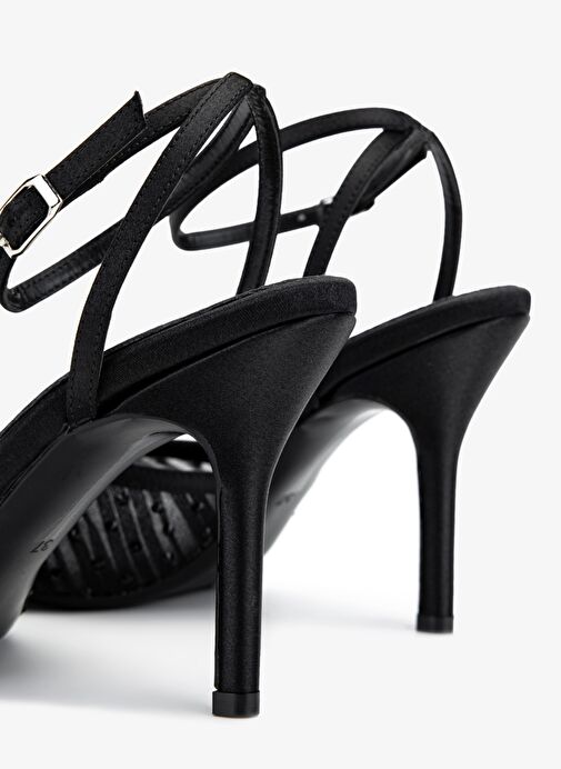 Valmenti Kadın Siyah Saten Topuklu Ayakkabı - Görsel 6