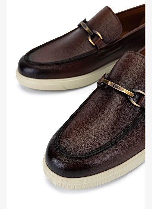 Tamer Tanca Erkek Hakiki Deri Koyu Taba Loafer Ayakkabı - Görsel 5