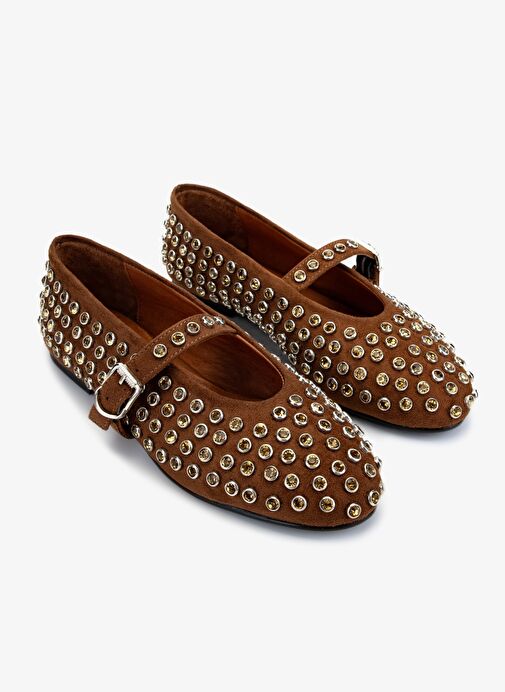 Valmenti Kadın Hakiki Deri Taba Süet Babet Ayakkabı - Görsel 3