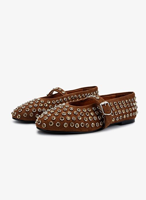 Valmenti Kadın Hakiki Deri Taba Süet Babet Ayakkabı - Görsel 5