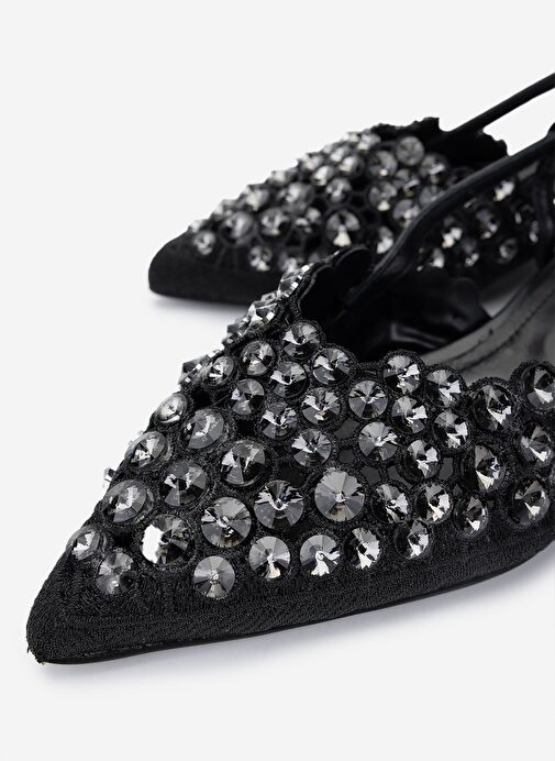 Valmenti Kadın Deri & Tekstil Siyah Topuklu Ayakkabı - Görsel 4