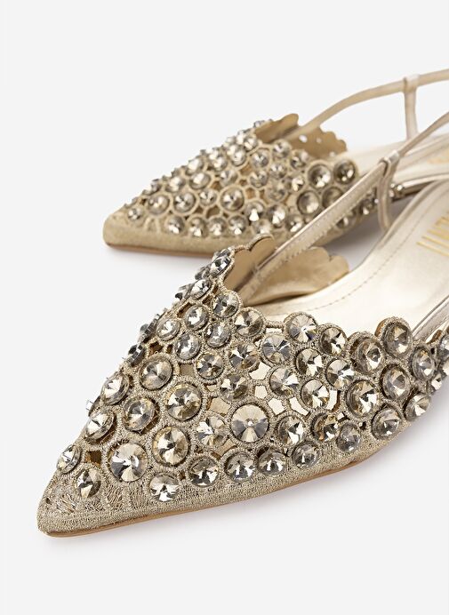 Valmenti Kadın Deri & Tekstil Gold Topuklu Ayakkabı - Görsel 4