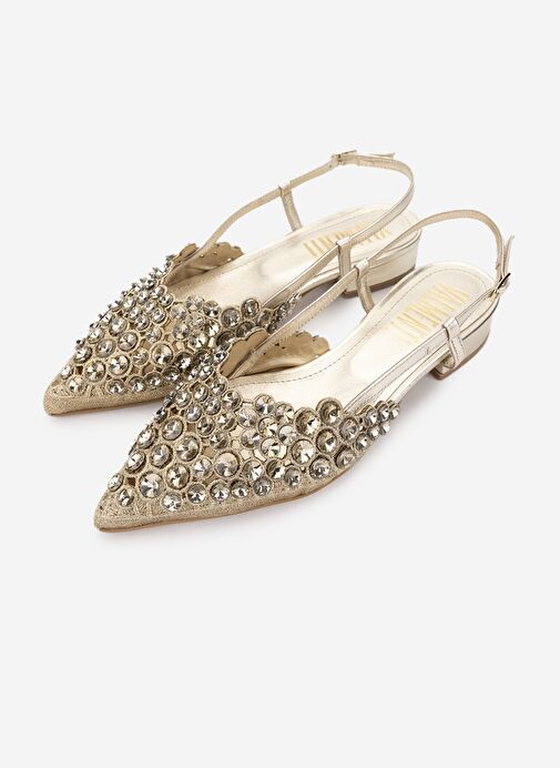 Valmenti Kadın Deri & Tekstil Gold Topuklu Ayakkabı - Görsel 6