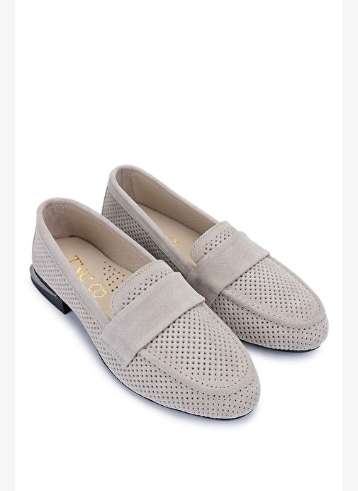 Tamer Tanca Kadın Hakiki Deri Bej Süet Loafer Ayakkabı - Görsel 3