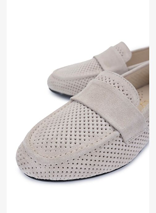 Tamer Tanca Kadın Hakiki Deri Bej Süet Loafer Ayakkabı - Görsel 4