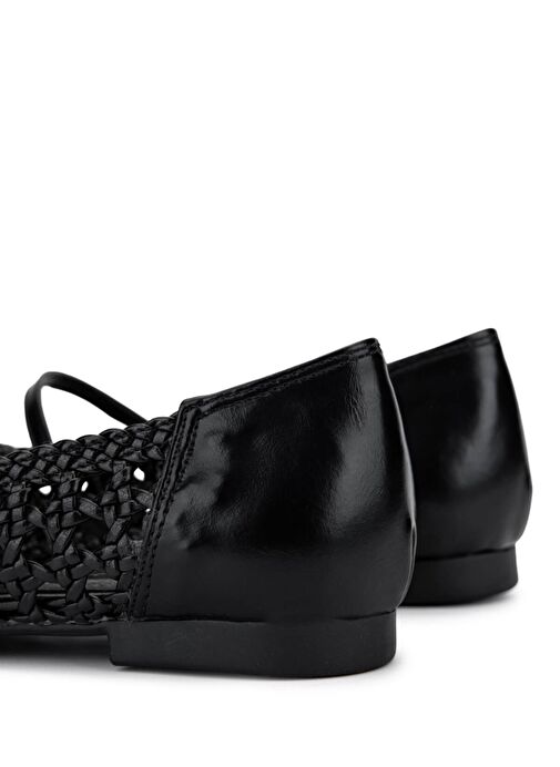 Tamer Tanca Kadın Suni Deri Siyah Babet Ayakkabı - Görsel 6