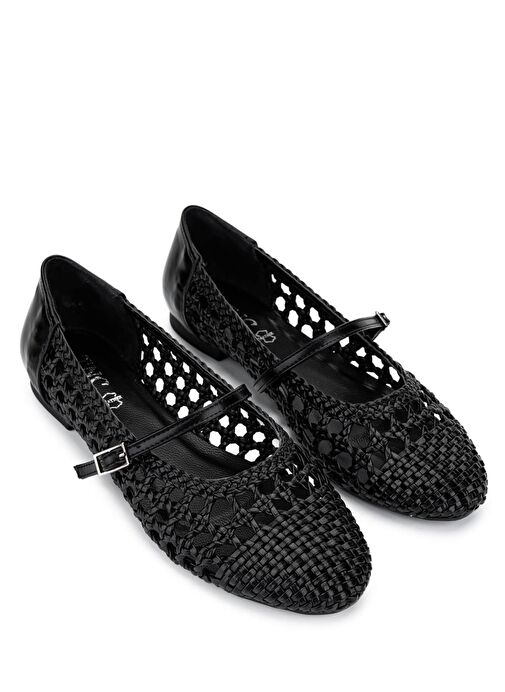 Tamer Tanca Kadın Suni Deri Siyah Babet Ayakkabı - Görsel 3