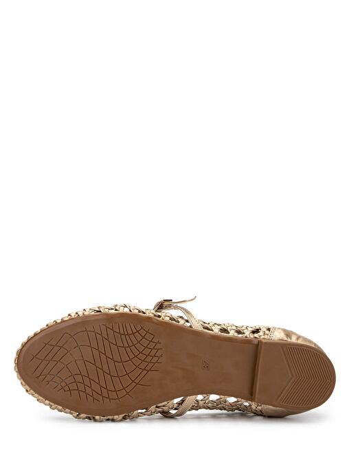 Tamer Tanca Kadın Suni Deri Altın Babet Ayakkabı - Görsel 4