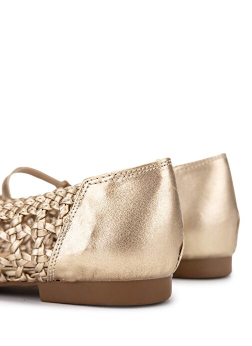 Tamer Tanca Kadın Suni Deri Altın Babet Ayakkabı - Görsel 6