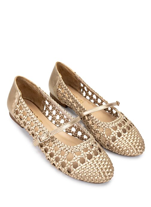 Tamer Tanca Kadın Suni Deri Altın Babet Ayakkabı - Görsel 3