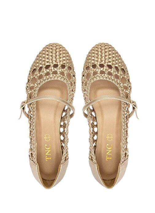 Tamer Tanca Kadın Suni Deri Altın Babet Ayakkabı - Görsel 7